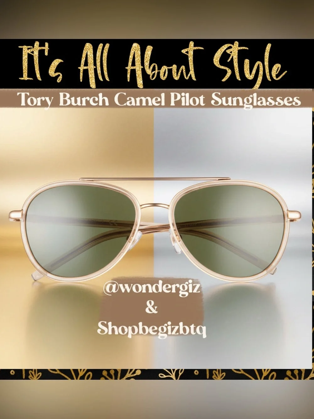 NWT Authentic Eleanor Pilot Sunglasses TY6089 Transparent Camel 57mm (Gold)